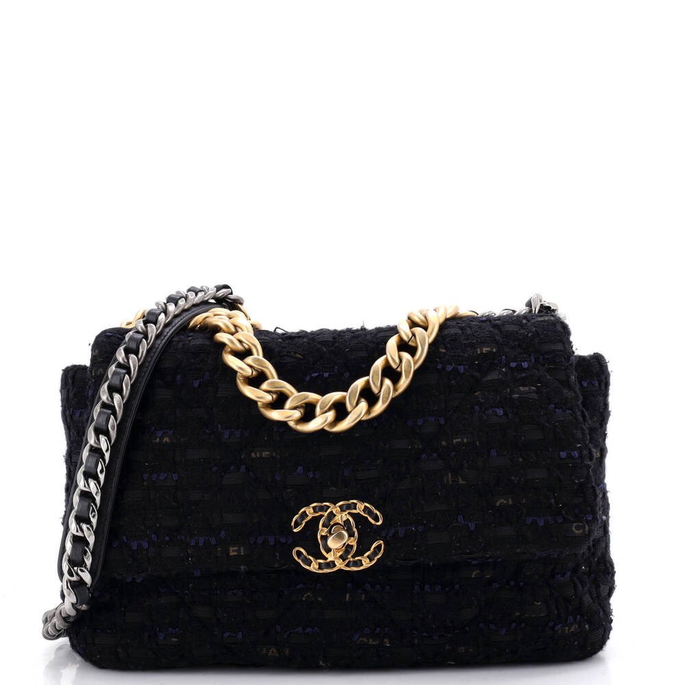 Chanel Large 19 Flap Bag Quilted Tweed and Ribbon